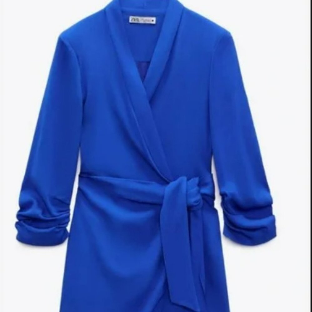 NEW ZARA WRAP FRONT BLAZER DRESS BLUISH